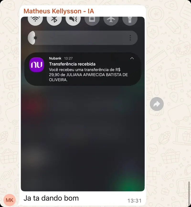 Print de notificação de transferência recebida no Nubank