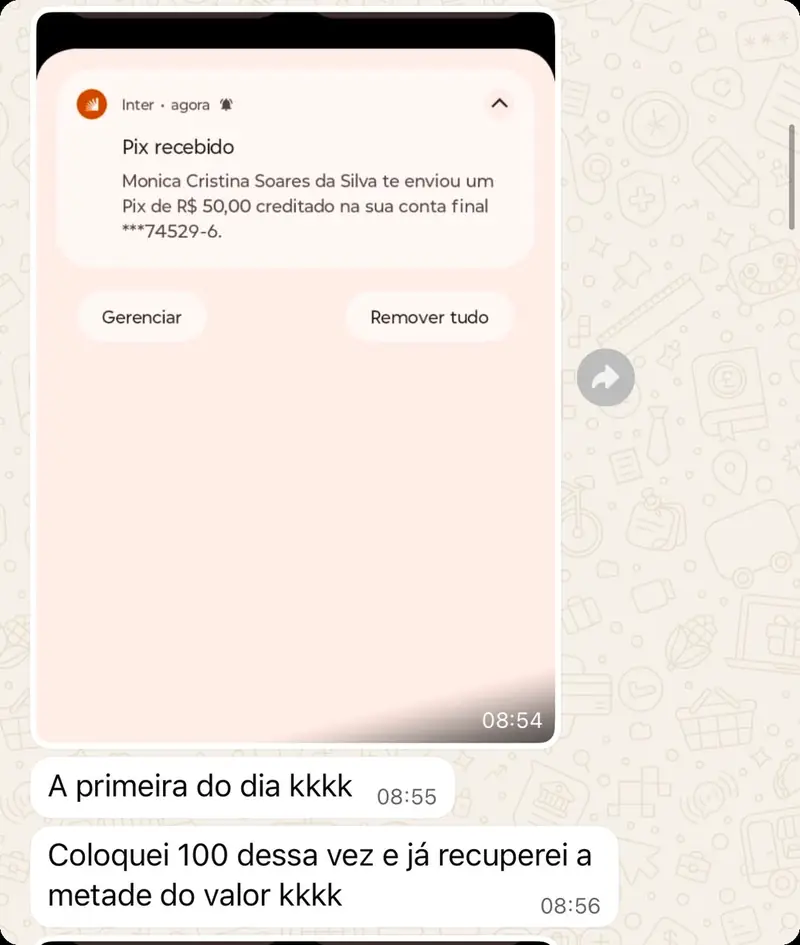 Print de conversa com cliente fechando pacote