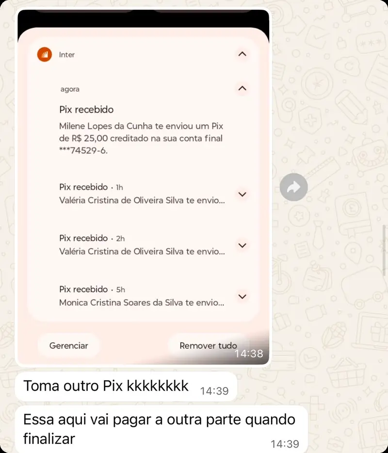 Print de pagamento recebido por aluno